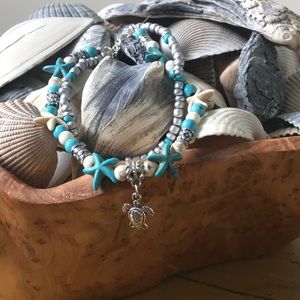 Ankle bracelet starfish w/sea turtle charm